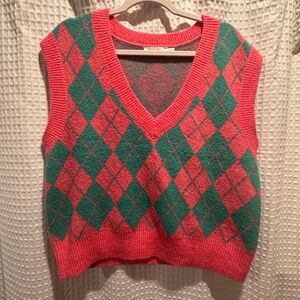 All in Favor V-Neck Sweater Pink and Green